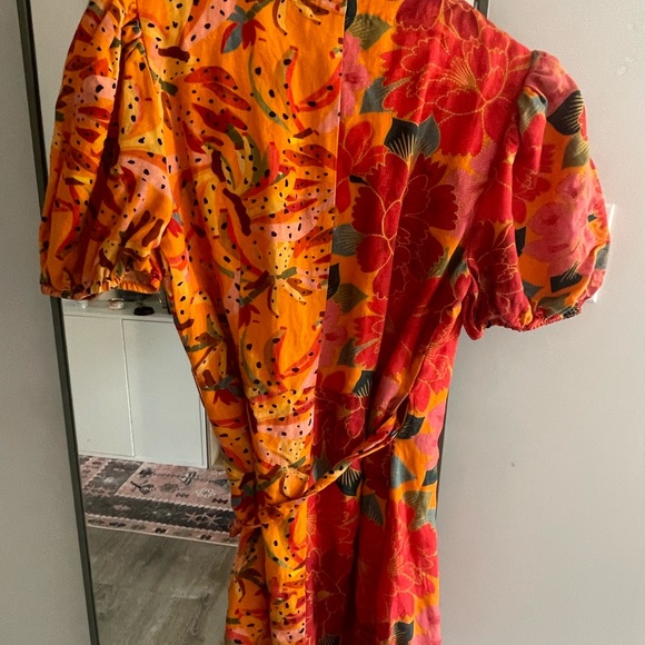 FARM RIO GORGEOUS MARBELLA COTTON WRAP MINI DRESS ORANGE/YELLOW MINT COND SZ M - Picture 4 of 8